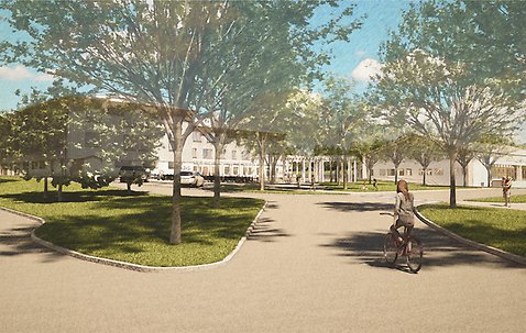 Visionsbild av skola som föreslås bygga i Västra Eds Allé. 