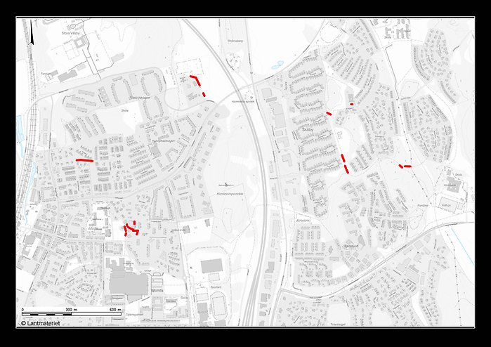 Markering på karta var belysningsarbetet kommer att pågå.
