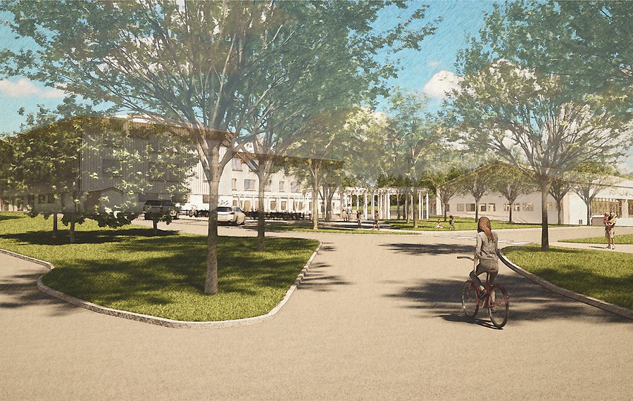 Visionsbild av skola som föreslås bygga i Västra Eds Allé. 